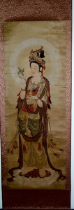 Antique Hand Painted Kuan Yin Wall Hanging