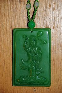 Green Jade Carved Kwan Yin Necklace