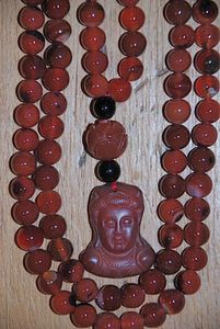 Fire Red Carnelian Agate and Antique Jade Mala